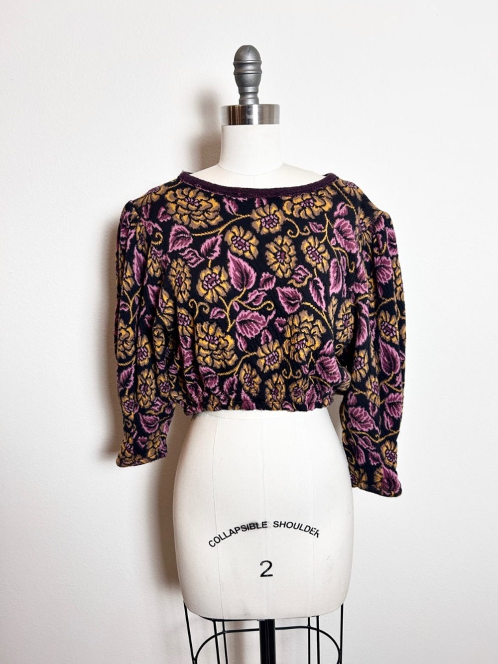 Free People 100% Cotton Floral Textured Cottagecore Knit Crop Top Size M